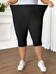 SHEIN CURVE+ 2 Stücke Leggings in Große Größen für Damen, schwarz, dehnbar, figurbetont, 7/8 Länge, hautfreundlich (mit Handytasche) - Schwarz - Übersicht 6