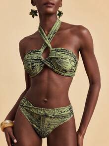 Travachic Women's All-Over Print Halter Neck Backless Bikini Set - Multicolor - View 7