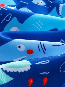 SHEIN 男童卡通印花连体泳衣，适合海滩/度假 - 藍色 - 查看 5