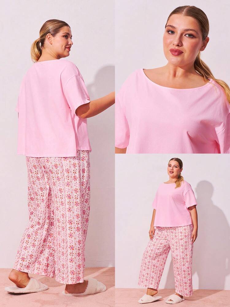Plus Size Cute & Casual Pink Pajama Set