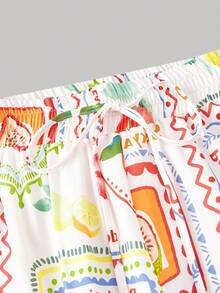 SHEIN MOD Women's Fruit Print Knotted Casual Pants For Vacation - Multicolor - View 5