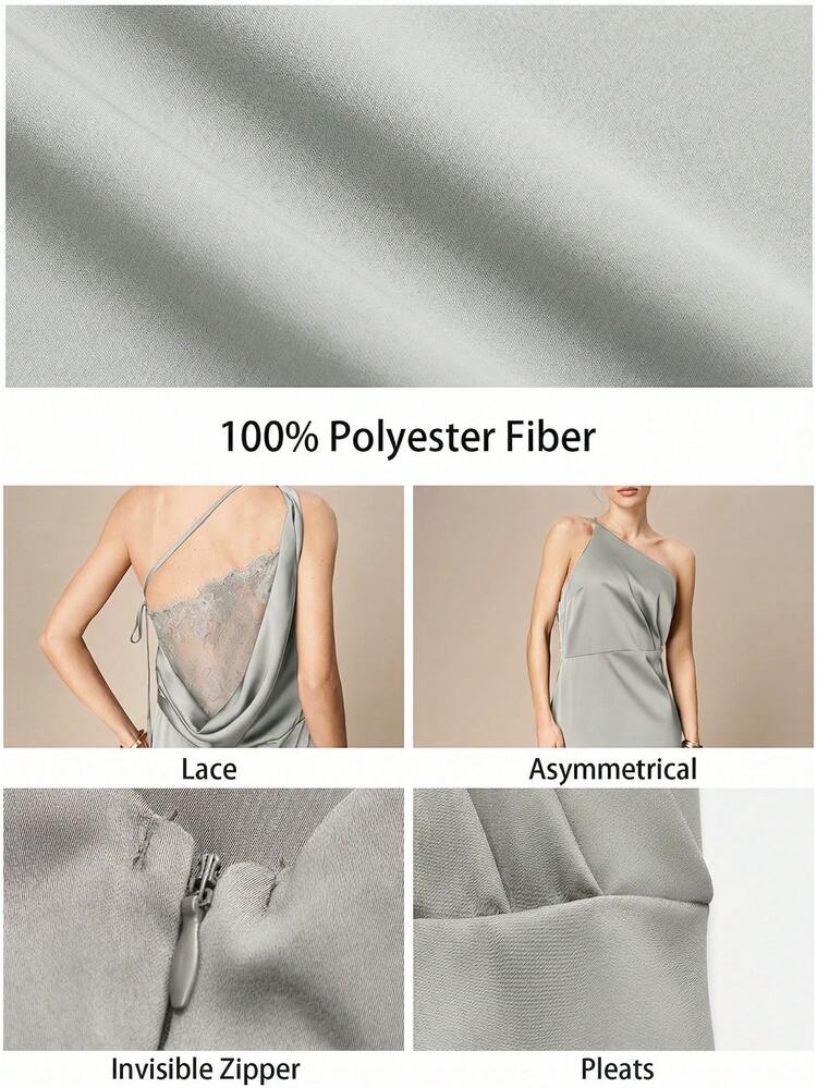 SHEIN Maija Vestido de sirena elegante púrpura-rojo con parches de encaje y espalda descubierta para mujeres