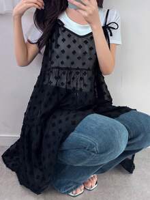 FRIFUL Maiou casual pentru femei, cu imprimeu de papion, în carouri și bretele, stil patchwork, toamnă - Negru - Vizualizare 6