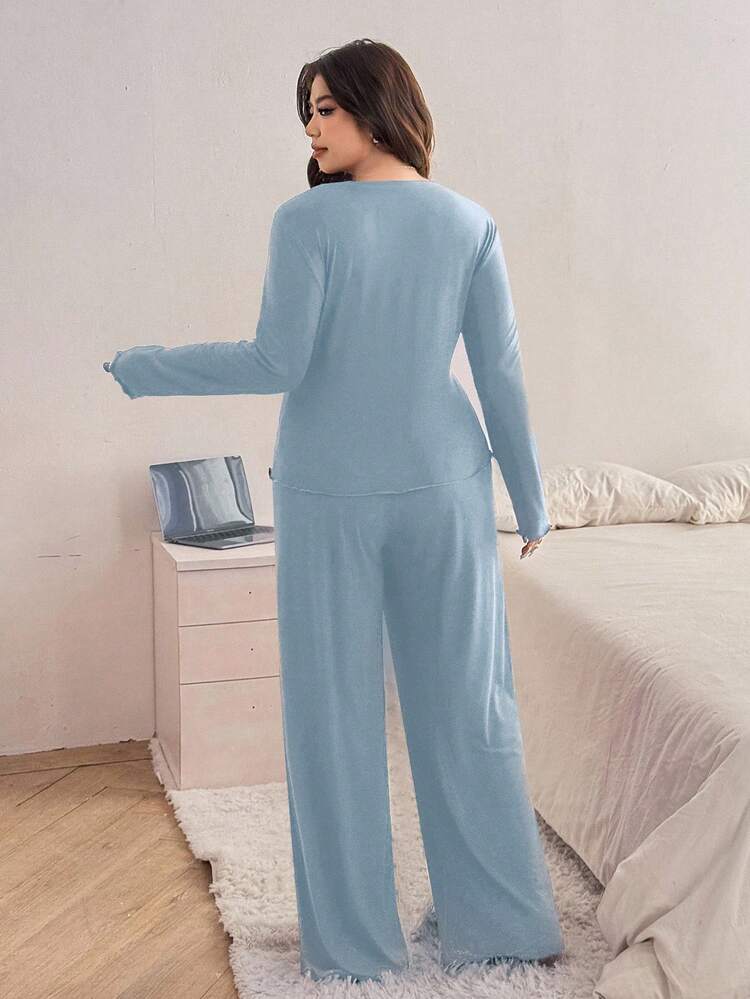 Dazy Plus Fashionable & Elegant Elastic Fitted Long Tunic Top, Plus Size Women Sleepwear Set