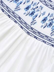 SHEIN Franclia 大码女式碎花雪纺连衣裙和外套两件套，优雅夏季套装 - 藍白色 - 查看 6