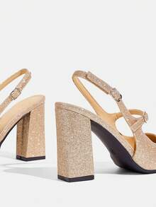 CUCCOO TILAWA 女士时尚玫瑰金尖头粗跟高跟鞋 - 金色 - 查看 10