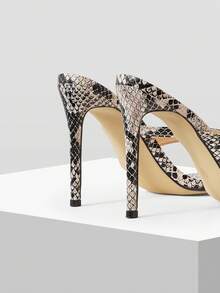 Mnmlis Women's Toe Post Fashion Daily Wear Cow Leather High Heel Sandals - apricot snake pattern - View 5