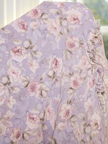 Reflora 大码女士优雅花卉印花花瓣袖收腰荷叶边下摆度假连衣裙 - 紫色 - 查看 12