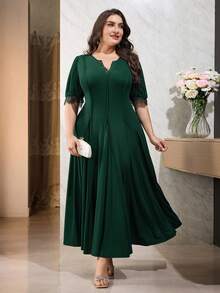 Modelyn Plus Size Women V-Neck Lace Patchwork Ruffle Casual Party Dress Elegant Dress For Women Zanzea Dress For Women Plus Size - Dark Green - View 7