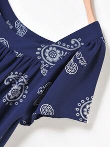 Rusticease 女士休闲度假风佩斯利印花短袖连衣裙 - 彩色 - 查看 4