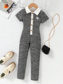 Bộ áo liền quần dệt kim hai màu thời trang cho bé gái, thêu hình ngựa. - Nhiều màu - Xem 1