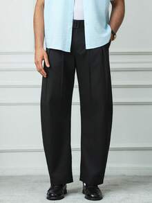 HUEFORM 男士休闲高品质弯腰复古宽松长裤，适合居家、通勤穿着，直筒宽松版型。 - 黑色 - 查看 7