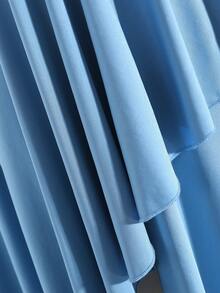 SHEIN 女童优雅时尚奢华吊带交叉肩无袖高腰收腰喇叭不对称下摆设计纯色缎面亮面面料高端圣诞节、毕业典礼、派对、万圣节活动礼服 - 藍色 - 查看 3