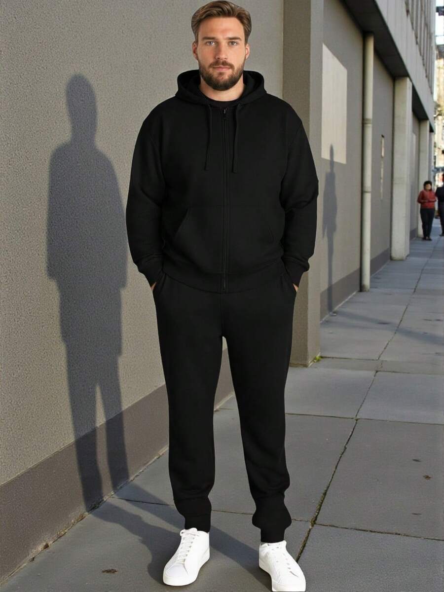 CASUAL ECONOMIC SET FOR MEN WITH SIDE BAGS WITH ADJUSTABLE CAP AND JOGGER PANTS - Black - View 1