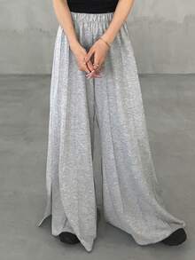 FRIFUL Women's Elastic Waist Palazzo Pants, Ankle Length, Summer - Grey - View 3