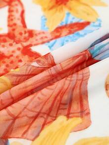 SHEIN Vestido informal de tirantes con estampado de estrellas de mar para niña preadolescente de vacaciones - Multicolor - Ver 5