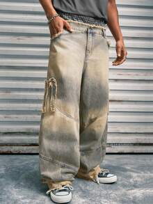 Modcrash Jeans de pierna ancha y ajuste holgado desgastados, jeans rectos holgados de estilo hip hop para hombres - Bronce - Ver 4