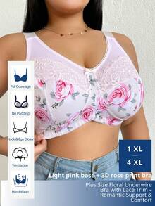 DesireSculpt Floral Plus Size Push Up Bra With Lace Details Full Cup Design And Adjustable Wide Straps For Comfort - Multicolor - View 4