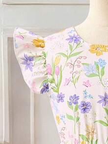 夏季波西米亚风，柔软舒适，碎花图案，甜美青春；飘逸的袖子搭配背部的大蝴蝶结，活泼俏皮；收腰设计搭配A字裙摆，贴身显瘦；柔软舒适的面料，荷叶边下摆增添少女魅力，适合日常穿着、外出和聚会。优雅的碎花连衣裙，儿童碎花连衣裙，女童蝴蝶结连衣裙，橙色蝴蝶结连衣裙 - 彩色 - 查看 6