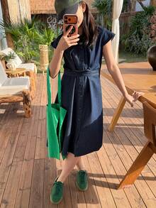 DAZY Vestido vaquero con cuello para niñas, ropa de otoño para niñas preadolescentes - Azul lavado oscuro - Ver 1