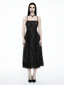 Glisette Vestido de encaje negro para mujer estilo gótico, vestidos góticos de verano en beige, vestido de corsé de moda para fiesta nocturna, ropa femenina elegante y oscura para vacaciones, para mujeres de talla pequeña - Negro - Ver 6