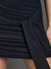 INAWLY Women's Asymmetric-Shoulder Tie Strap Dark Grey Mini Dress - Dark Grey - View 4