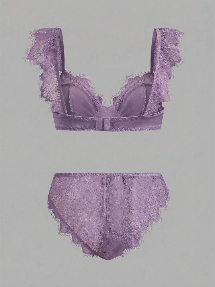 Purple Satin And Lace Lingerie Set With Lace-Trimmed Straps And Matching Panties Sexy Chic Lingerie For Women Adult Lingerie Set Push Up Women's Bra Women's Lingerie Set