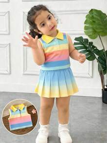 SHEIN Babygirl Cute Casual Summer Versatile Knit Polo Shirt - Multicolor - View 1