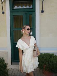 ORNATELLA 女士梭织时尚印花酒红色花卉无袖泡泡迷你优雅连衣裙优雅、夏日节日、优雅、假日、度假、休闲 - 黃色 - 查看 2