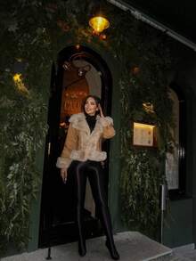 ORNATELLA Fashionable & Versatile Faux Rabbit Fur & Suede Composite Jacket, Autumn/Winter - Brown - View 4