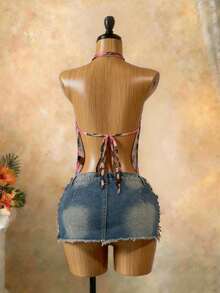 SaltGleam SaltGleam 女士性感露背吊带系带度假印花吊带衫 - 彩色 - 查看 2