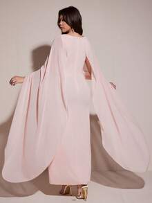 Viva Relle Plus Size Women's Baby Pink Chiffon Cape Dress,Elegant Flowing Long Ruffle Dress For Summer Wedding Ninang - Pink - View 2