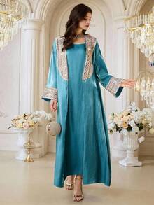 Al Najma 女士针织宽松落肩长袍连衣裙优雅套装 - 藍色 - 查看 7