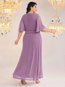 Modelyn Plus Size Elegant Party Sequin Wrap Dress - Purple - View 4