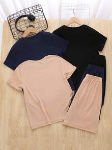 SHEIN Vacaura 6件套男童休闲字母印花多色T恤套装，面料柔软，简约风格，适合日常、上学、运动等场合。 - 彩色 - 查看 2