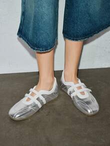 New Spring/ Fashion British Style Low Vamp Ballet Flats Lace-Up Casual Mary Jane Shoes [Run Small, Please Order According To Size Chart] Spring Shoes - Silver - View 10