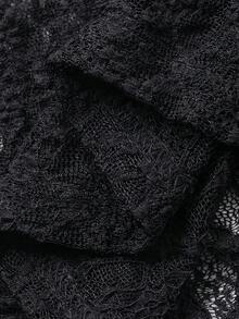 FRIFUL Women's Round Neck Lace Fabric Hollow Out Cropped Sheer Top - Black - View 7