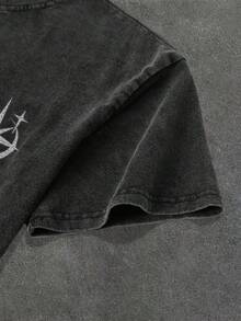 Manfinity EMRG Áo thun nam tay ngắn cổ tròn in hình thánh giá và đôi cánh thiên thần, phong cách đường phố thường ngày. - màu đen - Xem 4