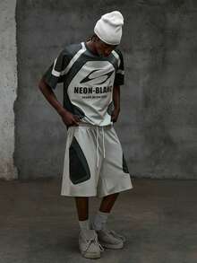 NEON BLANC Men's Summer Casual Short Sleeve T-Shirt Set, Digital Print In Black & Gray - Black - View 9