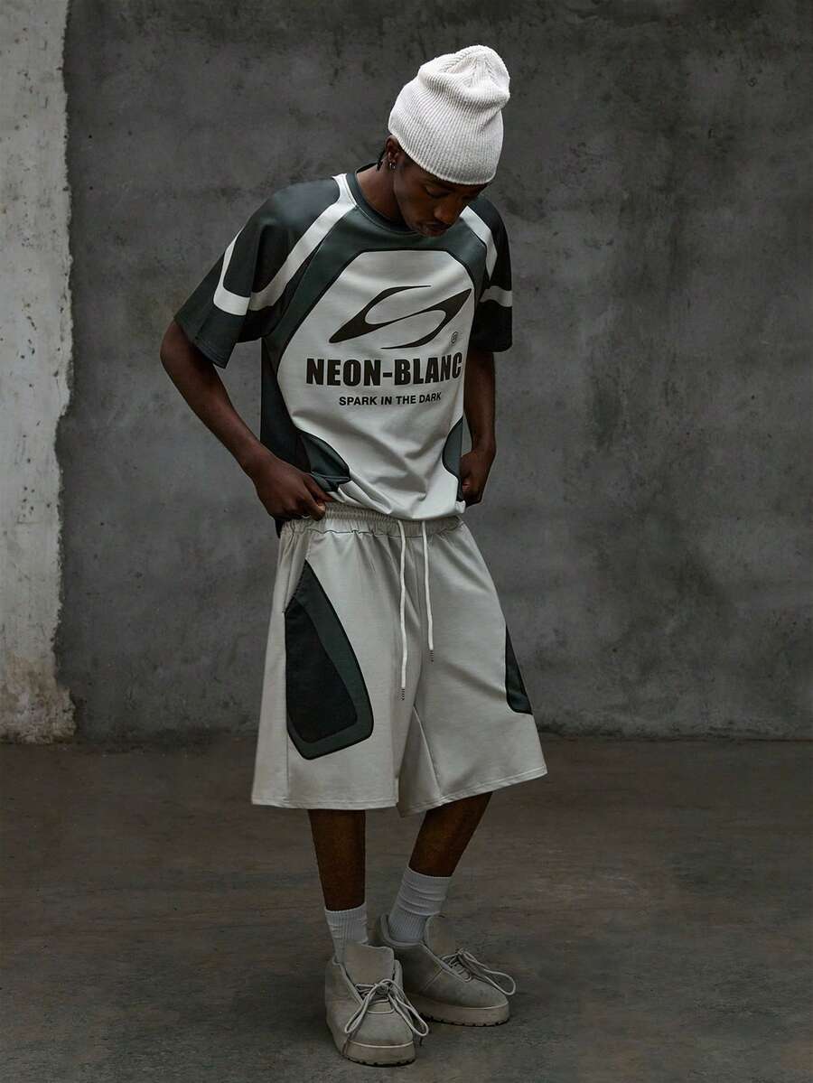 NEON BLANC 男士夏季休闲短袖T恤套装，黑灰色数码印花