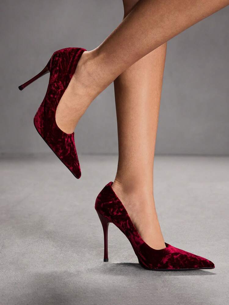 CUCCOO SZL Women's Classic Pointed Toe Stiletto High Heel Pumps, Suitable For Commuting, Dating, Parties, Weddings And Other Occasions For Christmas - Velvet burgundy - View 7