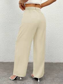 SHEIN PETITE CURVE Quần dài nữ cỡ lớn, màu trơn, kiểu dáng đơn giản, thường ngày, phong cách thường nhật. - Màu be - Xem 2