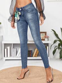 Selenza 女士休闲修身牛仔裤 - 藍色 - 查看 4