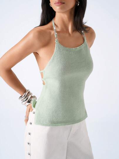 LYSMO 夏季休闲纯色露背吊带针织上衣