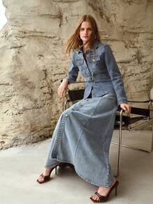 MOTF PREMIUM SPRING/SUMMER DENIM JACKET WITH BELT, FASHIONABLE URBAN CASUAL - Medium Wash - View 5