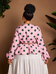 Maweii Áo sơ mi chấm bi dáng rộng, khoét eo, trang trí vòng kim loại, thanh lịch cho buổi hẹn hò. - Hồng - Xem 5