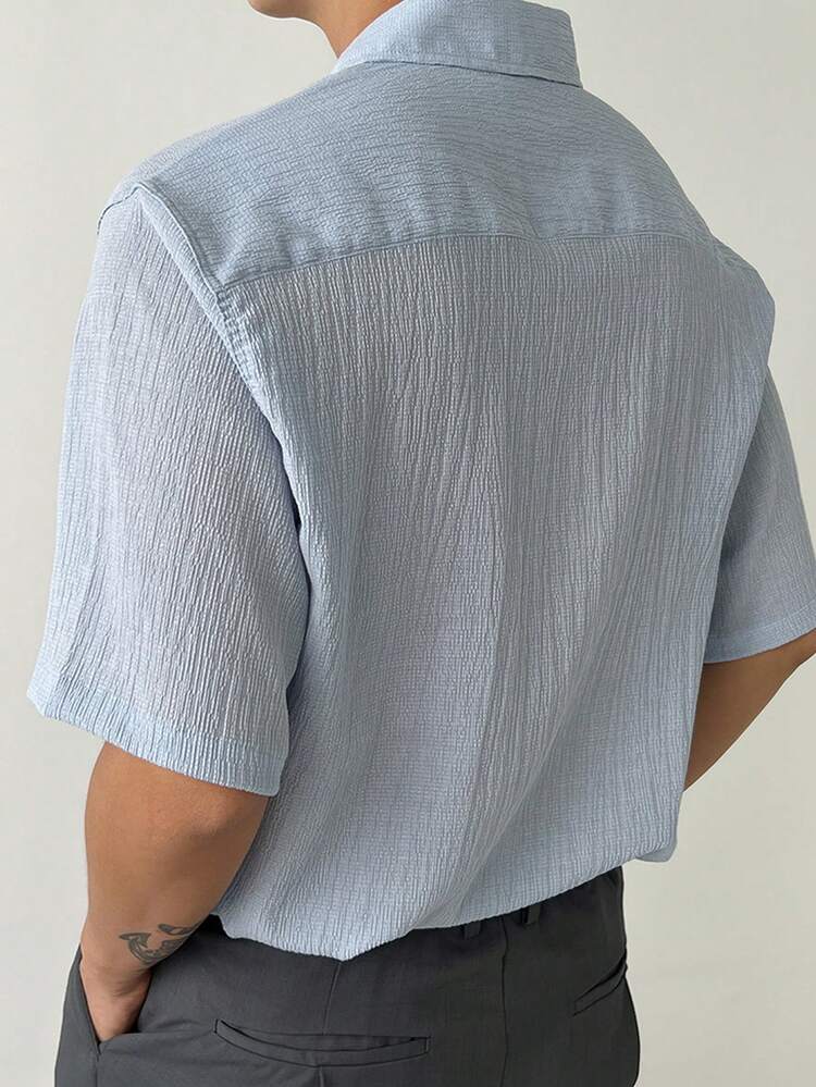 Men's Solid Blue Short Sleeve Shirt, Summer