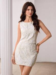 Mulvari Women's Embroidered Fitted 2 Pieces Set - White - View 3