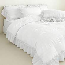 Cirelle Bộ ga trải giường kiểu công chúa 2/3 món, 100% polyester, họa tiết hoa cắt 3D, xếp nếp, không kèm ruột chăn, phù hợp mọi mùa, kiểu dáng hiện đại với 1/2 vỏ gối. - trắng - Xem 9