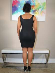 Steph T 女士无袖设计修身日常穿着细肩带连衣裙，生日、新年除夕夏季优雅太阳裙舞会礼服 - 黑色 - 查看 2